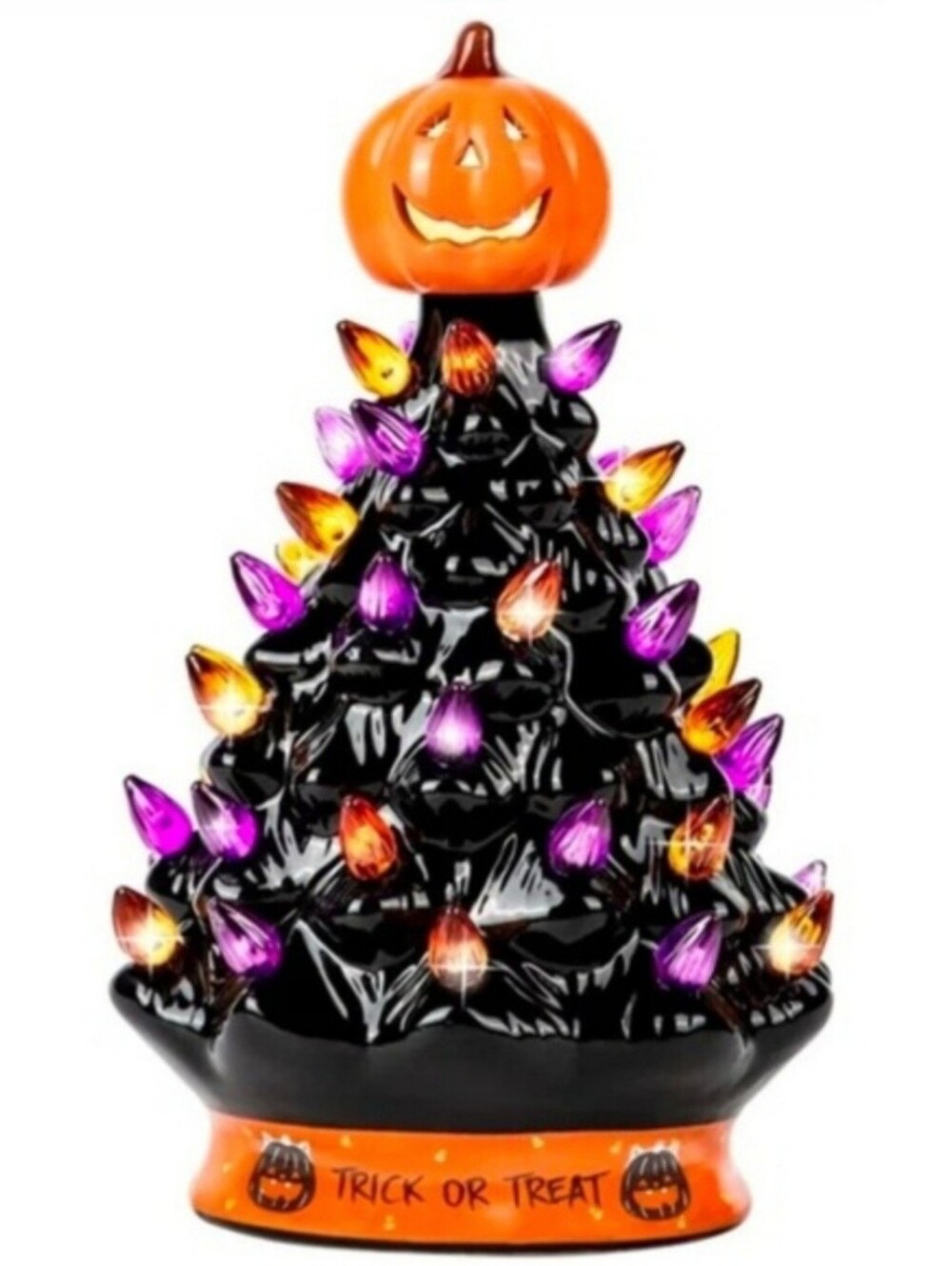Halloween Black Ceramic Tree with Orange Pumpkin Topper - Trick or Treat